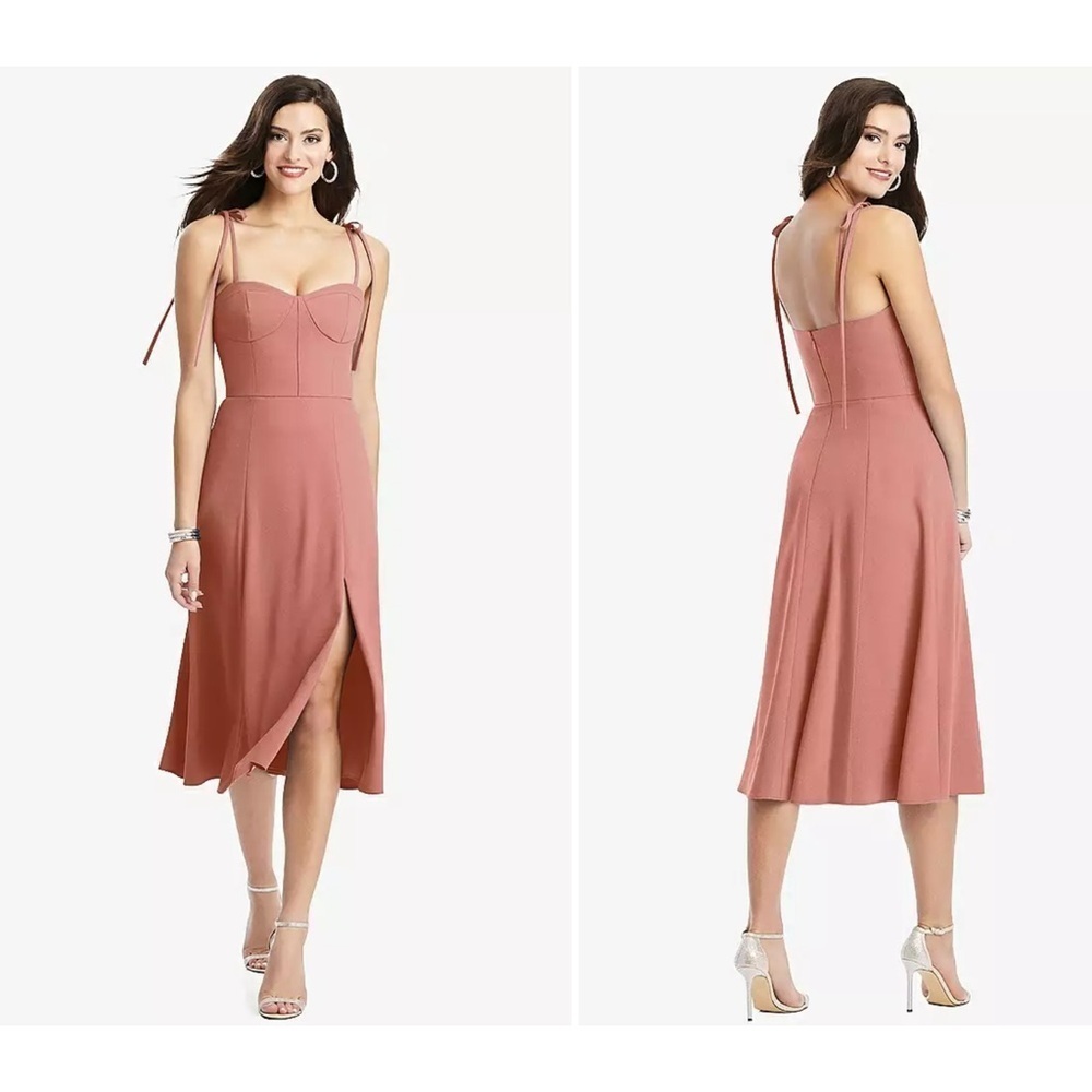 Dessy Collection 3069 Dusty Rose Pink Bustier Crepe A Line High Slit Dress Sz 6
